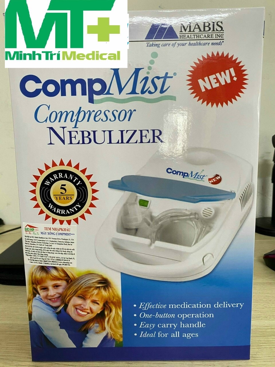 Máy xông mũi họng MABIS COMPMIST Compressor Nebulizer NEW -Máy xông khí dung cho bé & người lớn