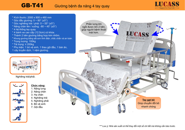 Giường bệnh 4 tay quay Lucass GB-T41(GB-C41)